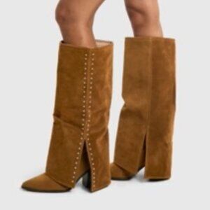 Faux Suede Foldover Western Boots
